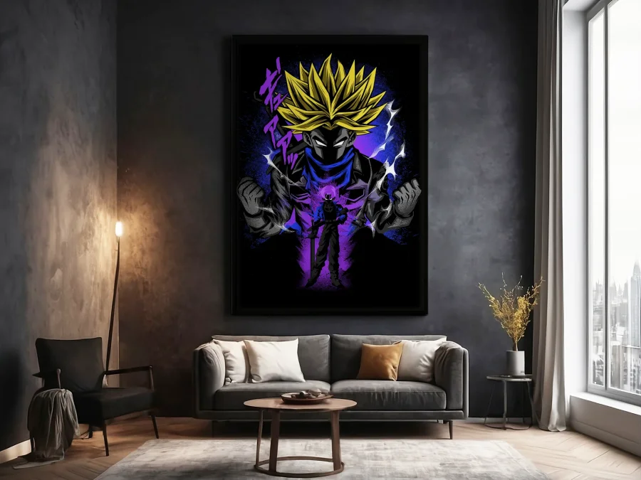 ⚡ Tablou în ramă erou anime cu păr auriu și energie