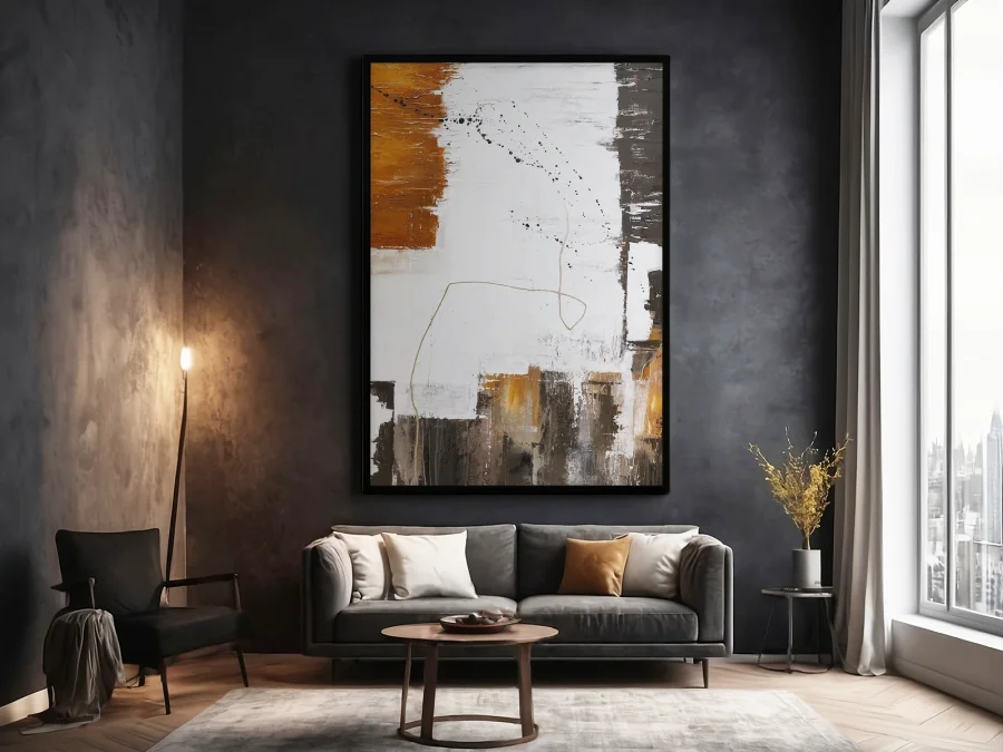 🎨 Картина абстракция бело-оранжевые акценты на холсте