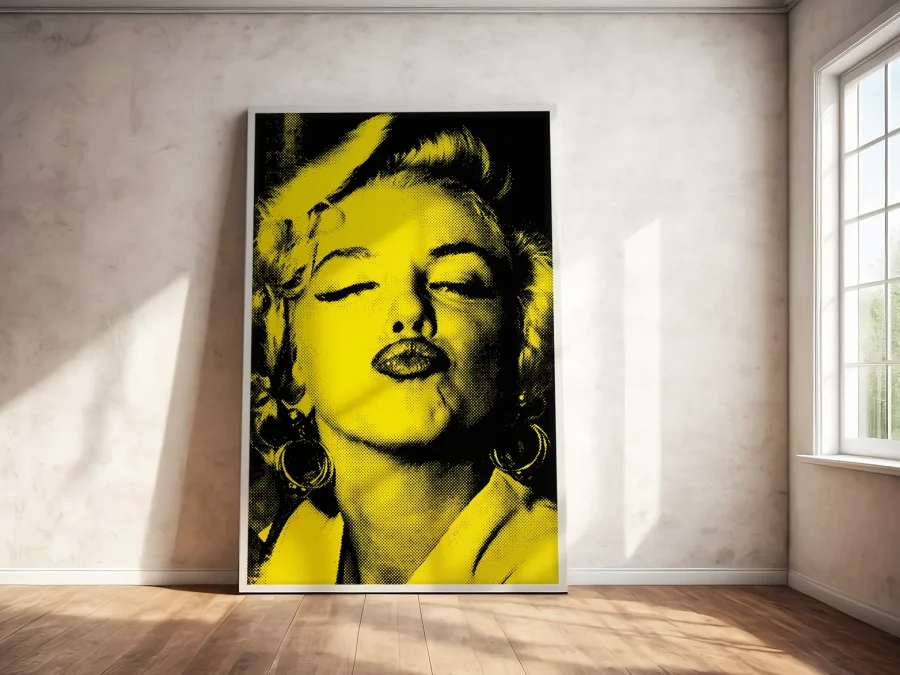 💋 Tablou în ramă pop art portret feminin galben contrast