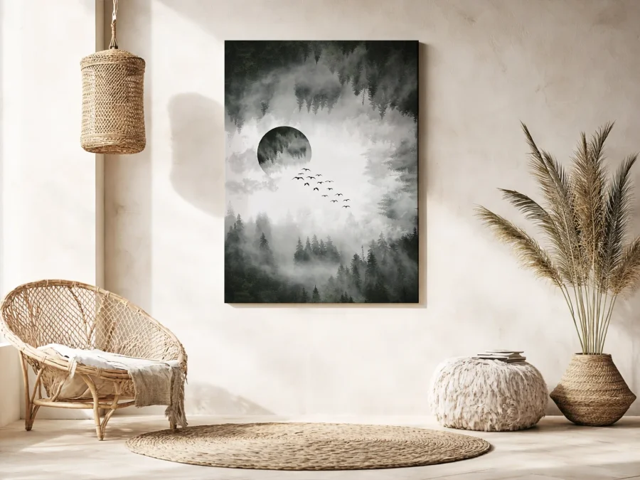 🌲 Картина Туманный лес и Луна на холсте