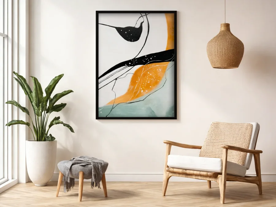 🎨 Картина абстракция черно-оранжевые линии на холсте