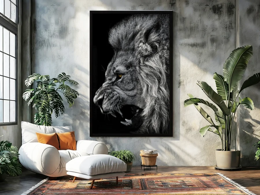 Tablou leu alb-negru profil agresiv pe panza